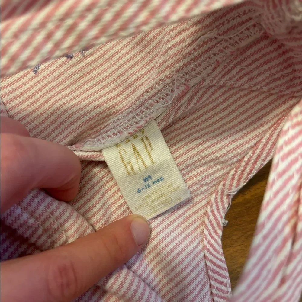 Baby Gap vintage pink stripe embroidered flowers overall shorts
